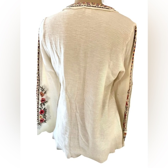 Sundance Off White Embroidered Long Sleeve 1/2 Button Cotton Size Small - Picture 7 of 7